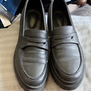 Women's Black Leather Penny Loafers - Classic Slip-On Flats